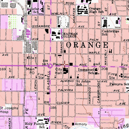 Topographic Map of Orange Public Library, CA