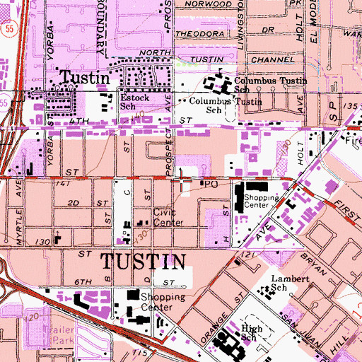 Topographic Map of Tustin Post Office, CA