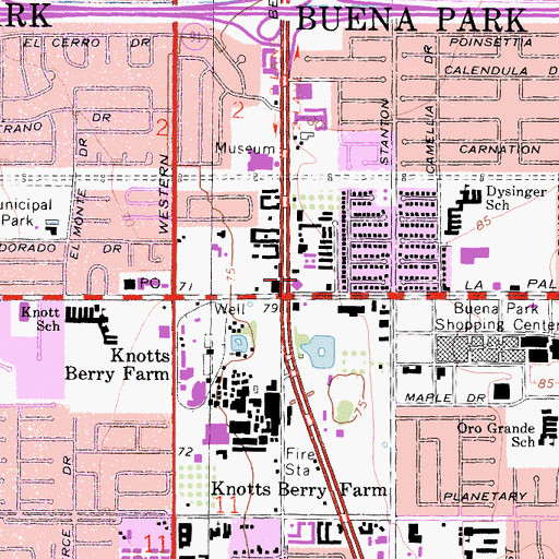 Topographic Map of Buena Park Town Center Shopping Center, CA
