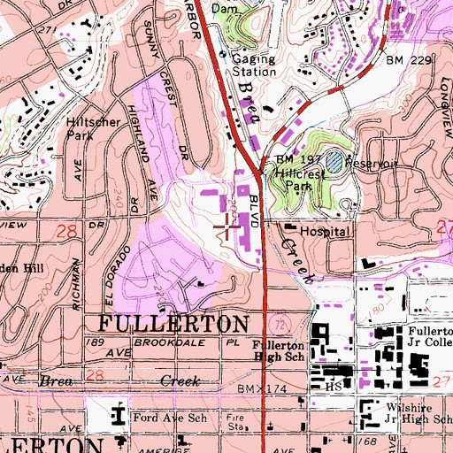 Topographic Map of La Mancha Shopping Center, CA