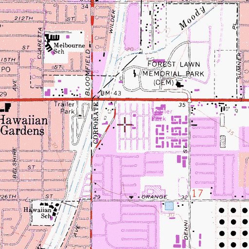Topographic Map of Lincoln Center Mobile Home Park, CA