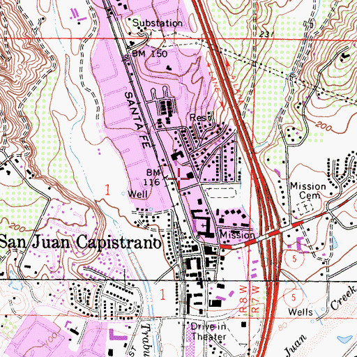Topographic Map of San Juan Capistrano Branch Orange County Public Library, CA