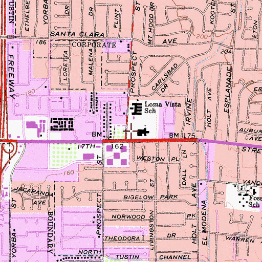 Topographic Map of Trinity United Presbyterian Church, CA