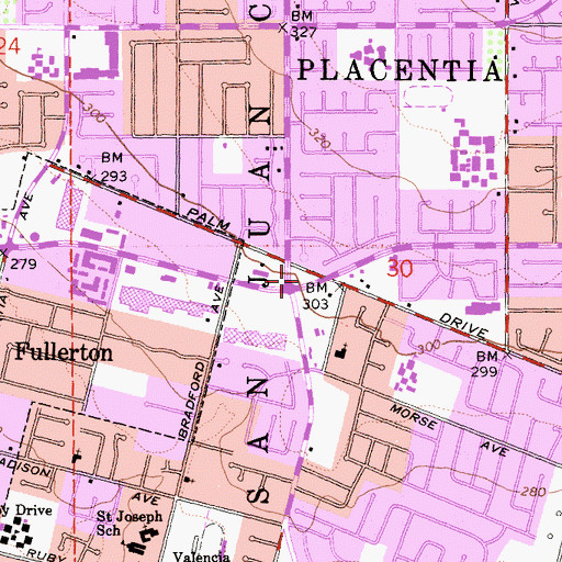 Topographic Map of Village Plaza Shopping Center, CA
