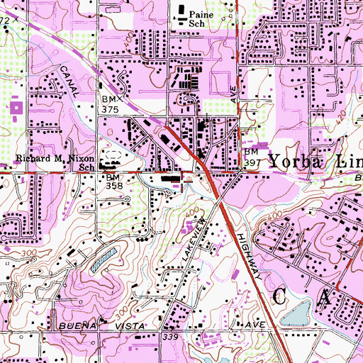 Topographic Map of Packing House Square Shopping Center, CA