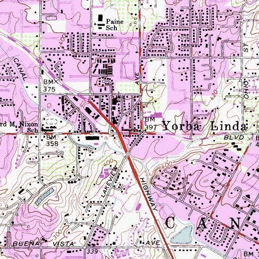 Topographic Map of Village Green Shopping Center, CA
