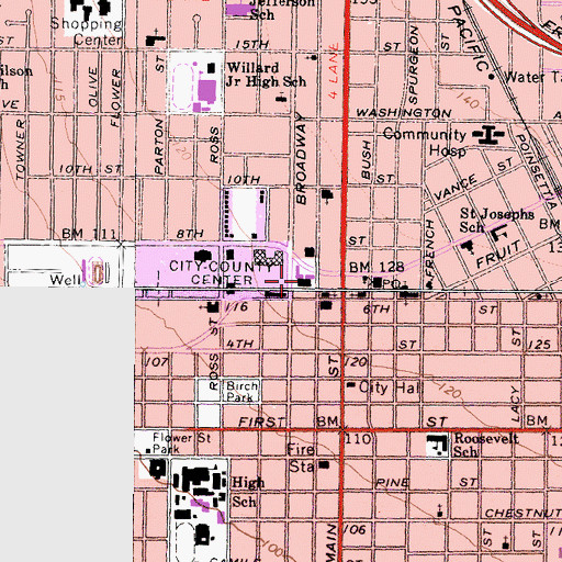 Topographic Map of Orange County Courthouse, CA