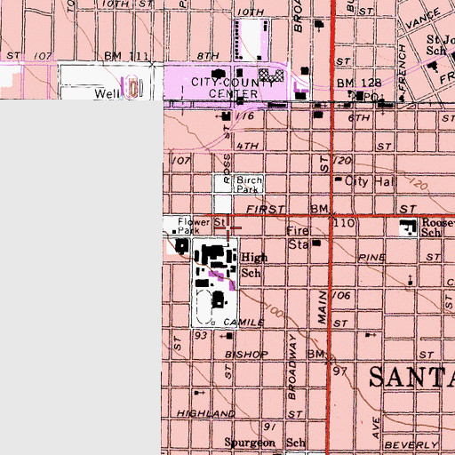 Topographic Map of Martin R Heninger Elementary School, CA