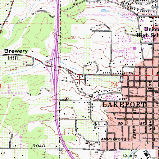 Topographic Map of Lakeport Post Office, CA
