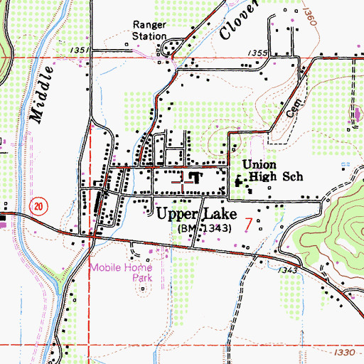 Topographic Map of Upper Lake Elementary School, CA