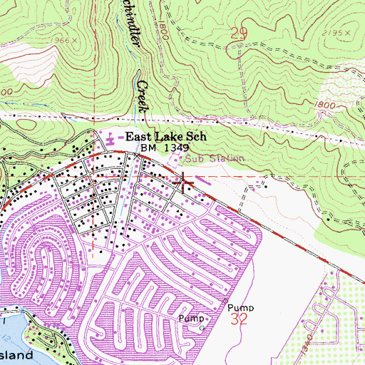 Topographic Map of Clearlake Oaks Post Office, CA