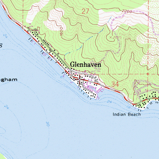Topographic Map of Glenhaven Post Office, CA