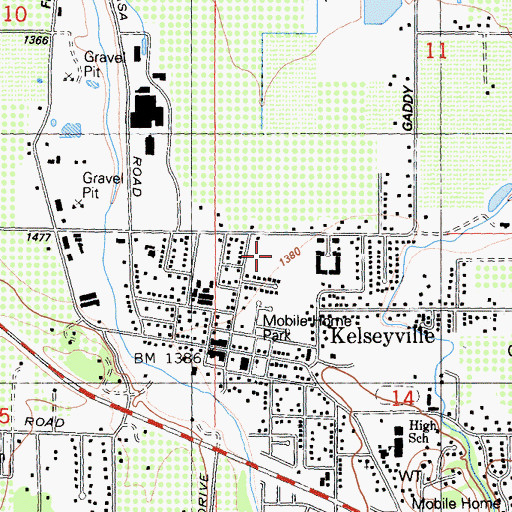 Topographic Map of Kelseyville Post Office, CA