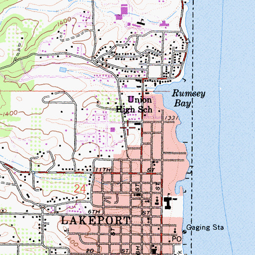 Topographic Map of Lakeport Library, CA
