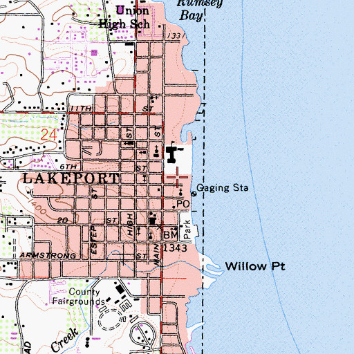 Topographic Map of Lakeport Yacht Club, CA