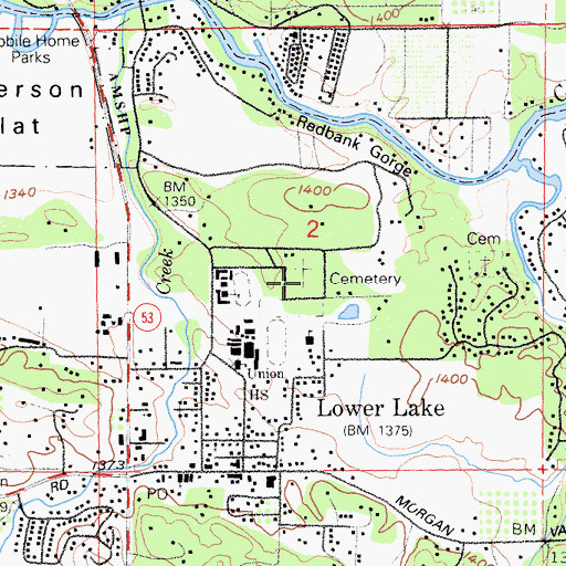 Topographic Map of Lower Lake Cemetery, CA
