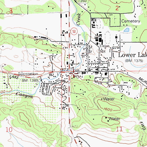 Topographic Map of Lower Lake Post Office, CA