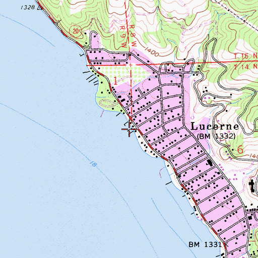 Topographic Map of Lucerne Post Office, CA