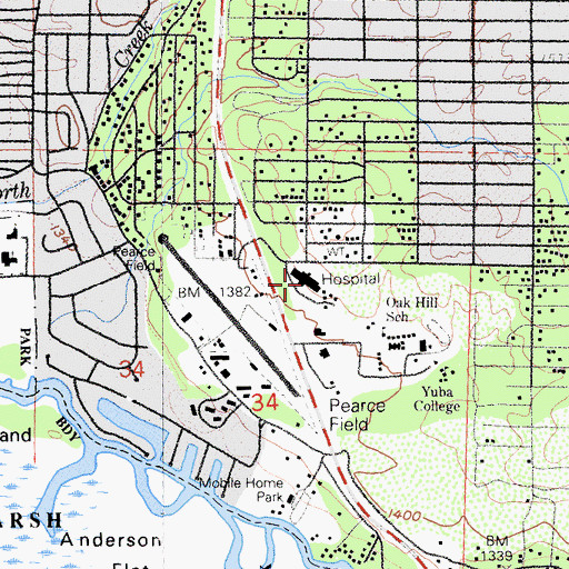 Topographic Map of Redbud Community Hospital, CA