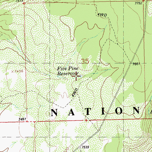 Topographic Map of Five Pine Reservoir, CO