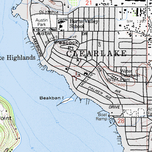 Topographic Map of Clearlake Community United Methodist Church, CA