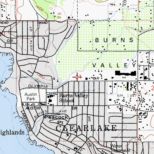Topographic Map of Clearlake Post Office, CA