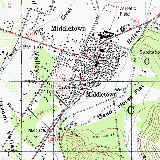 Topographic Map of Middletown Branch Lake County Library, CA