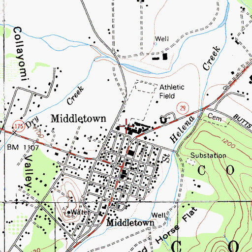 Topographic Map of Middletown Middle School, CA
