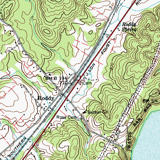 Topographic Map of Roddy Cemetery, TN