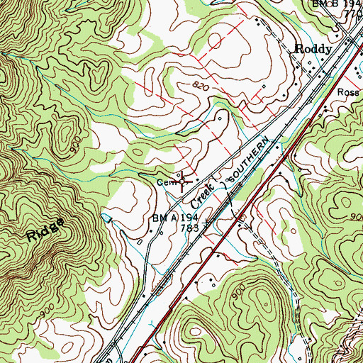 Topographic Map of Roddy Cemetery, TN