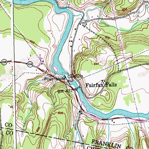 Topographic Map of Fairfax Falls Dam, VT