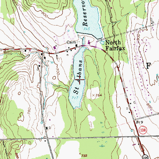 Topographic Map of Saint Albans Reservoir South, VT