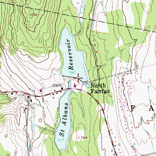Topographic Map of St. Albans North Reservoir Dam, VT