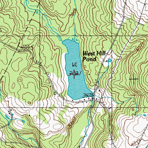 Topographic Map of West Hill Pond Dam, VT