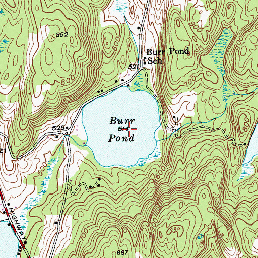 Topographic Map of Burr Pond Dam, VT