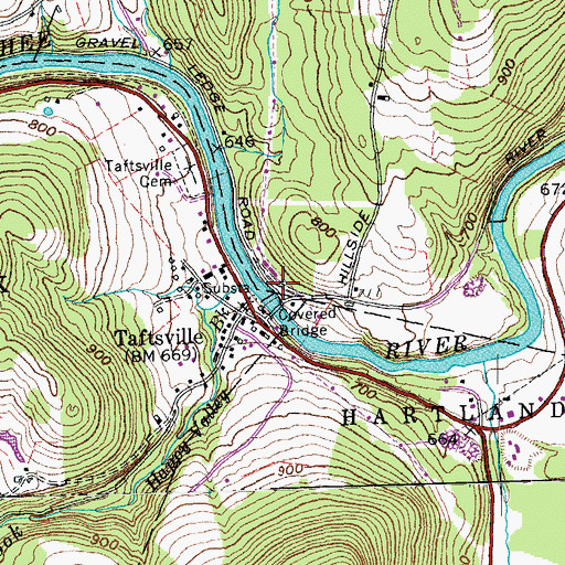 Topographic Map of Taftsville Dam, VT