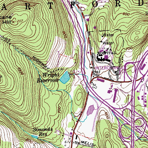 Topographic Map of Wright Reservoir Dam, VT