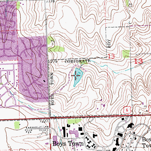 Topographic Map of Boys Town Reservoir Number 3, NE