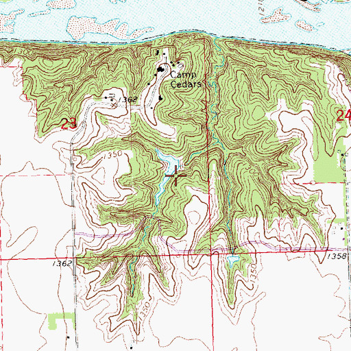 Topographic Map of Camp Cedars B.S.A Earth Dam, NE