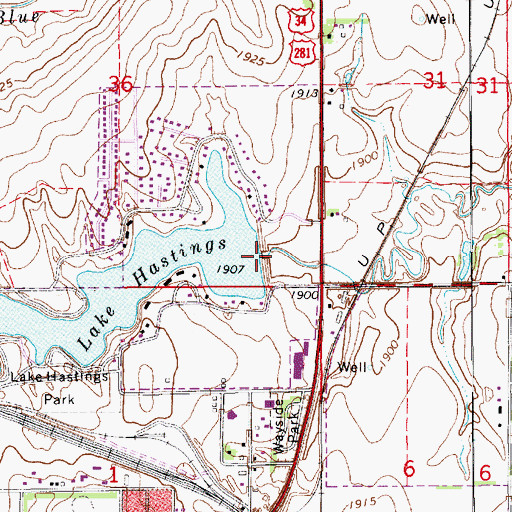 Topographic Map of Hastings Dam, NE