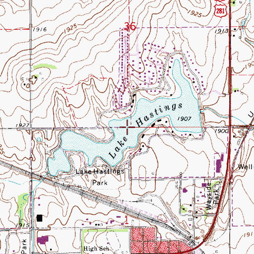 Topographic Map of Lake Hastings, NE