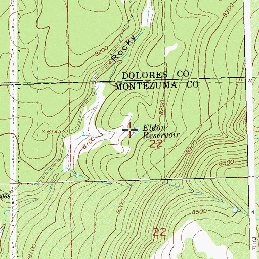 Topographic Map of Eldon Reservoir, CO