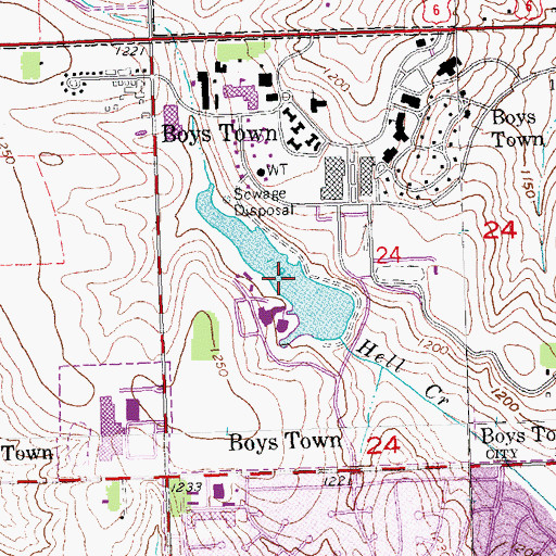 Topographic Map of Boys Town Reservoir Number 1, NE