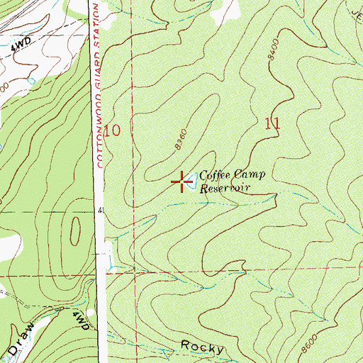 Topographic Map of Coffee Camp Reservoir, CO