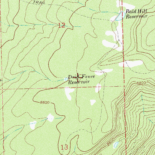 Topographic Map of Drift Fence Reservoir, CO