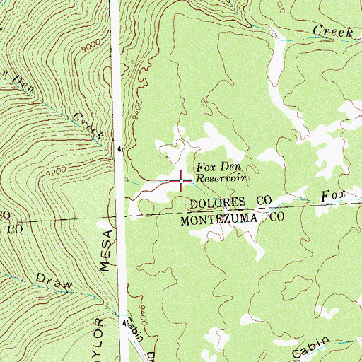 Topographic Map of Fox Den Reservoir, CO