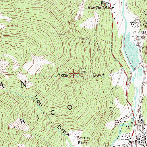 Topographic Map of Aztec Mine, CO