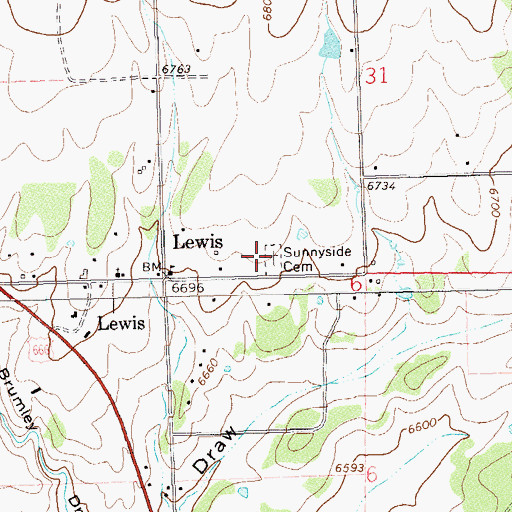 Topographic Map of Sunnyside Cemetery, CO