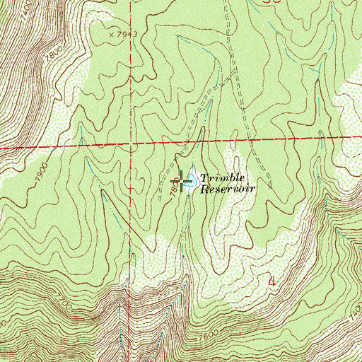 Topographic Map of Trimble Reservoir, CO