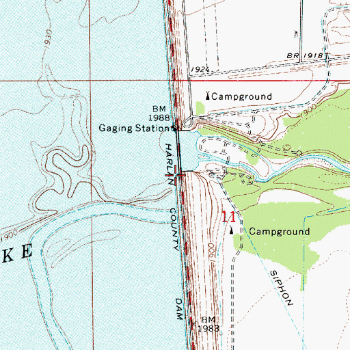 Topographic Map of Harlan County Dam, NE